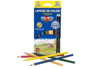  LAPIZ COLOR 12UN. LARGO HEXA.PROARTE + 2 GRAFITO 
