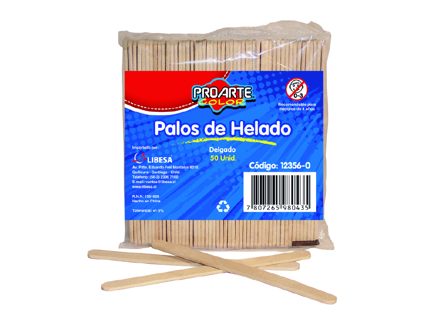  PALOS HELADO NATURAL BOLSA X 50 UN PROARTE 