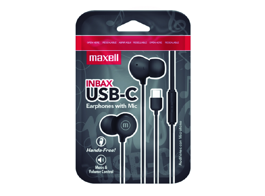  AUDIFONO MAXELL INBAX P/CELULAR+MICROF TYPO C NEGR 