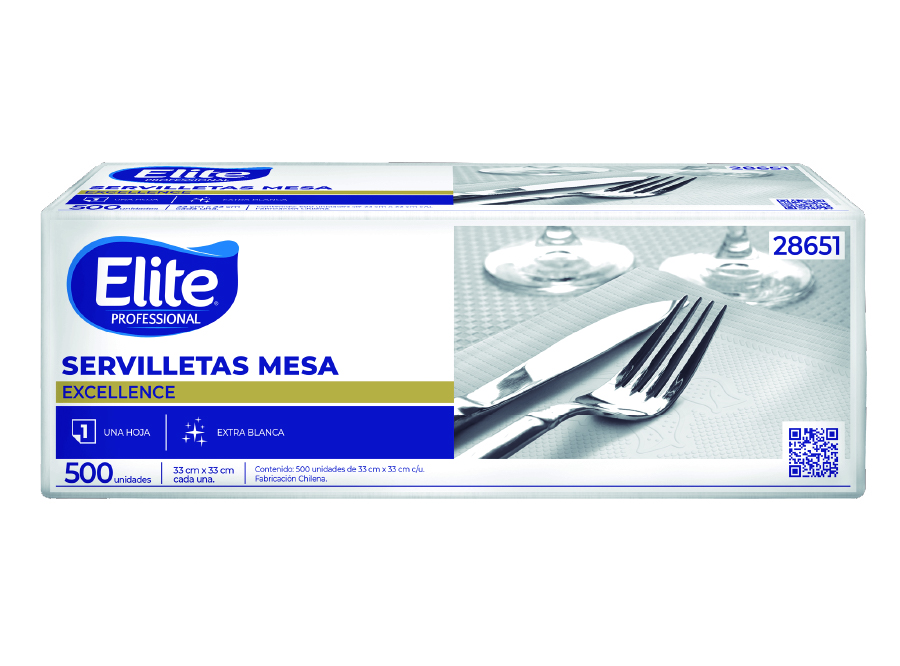  SERVILLETA MESA ELITE BLANCA 500UD 33X33 REF.28651 