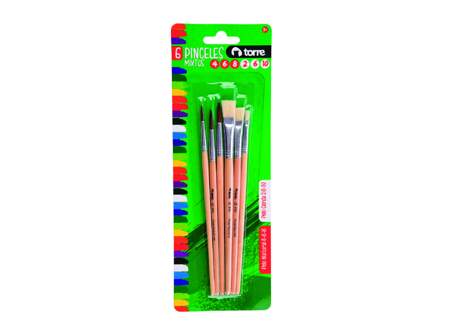  PINCEL SET TORRE MIXTO PLANO-REDON 6UN 2-4-6-8-10 