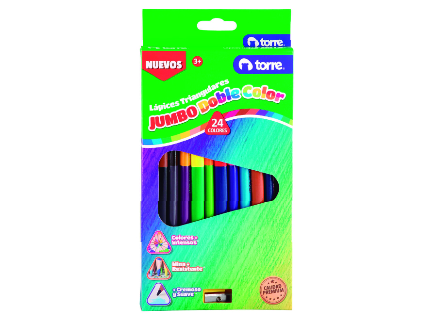  LAPIZ COLOR 12UN. JUMBO TRIAN.DOBL/PTA TORRE+SACAP 