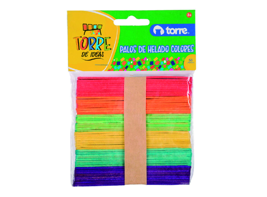  PALOS HELADO COLOR DELGADO BOLSA X 50 UN TORRE 