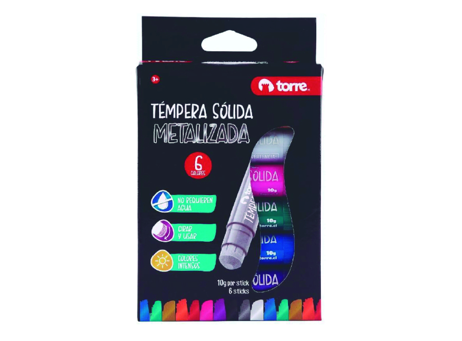  TEMPERA   6 COLORES SOLIDA METALIZADA TORRE 