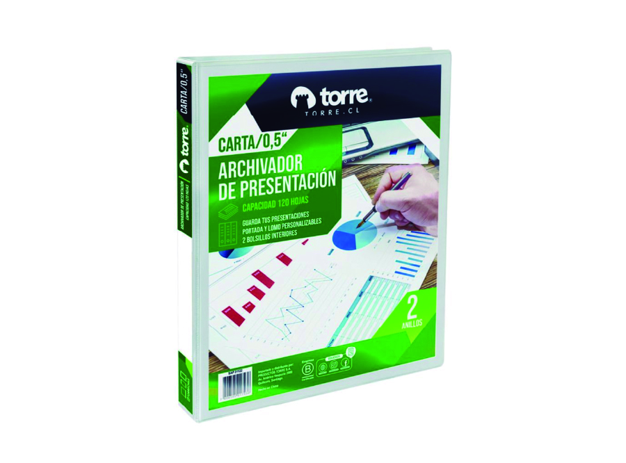  ARCHIVADOR CARTA C/PRES.BLANCO 2 AROS 0.5 TORRE 