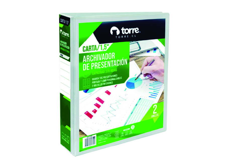  ARCHIVADOR CARTA C/PRES.BLANCO 2 AROS 1.5 TORRE 