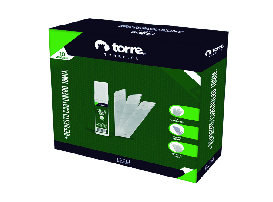  REPTO. CUCHILLO CARTON 18 MM 10 UN. TORRE 