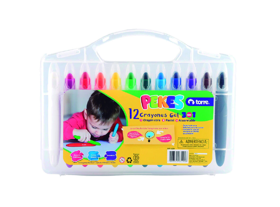  CRAYONES GEL 12 COLOLORE 3EN1 PEKES TORRE 