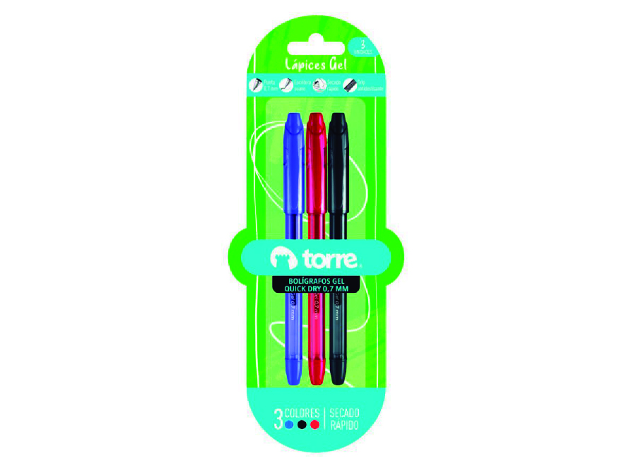  BOLIGRAFO GEL 0.7 PUNTA MED. 3 COL. TORRE 