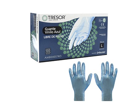 GUANTE EXAMEN L DP X 100 UN VINILO S/P TRESOR AZUL 