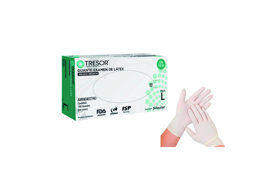  GUANTE EXAMEN L DP X 100 UN LATEX S/P TRESOR BLANC 