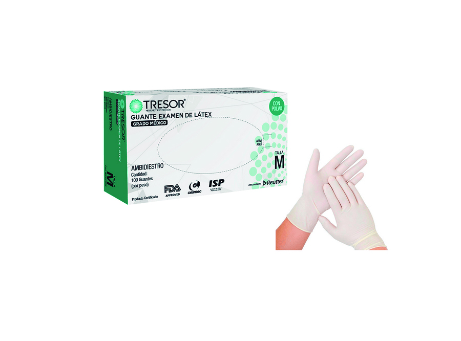  GUANTE EXAMEN M DP X 100 UN LATEX S/P TRESOR BLANC 