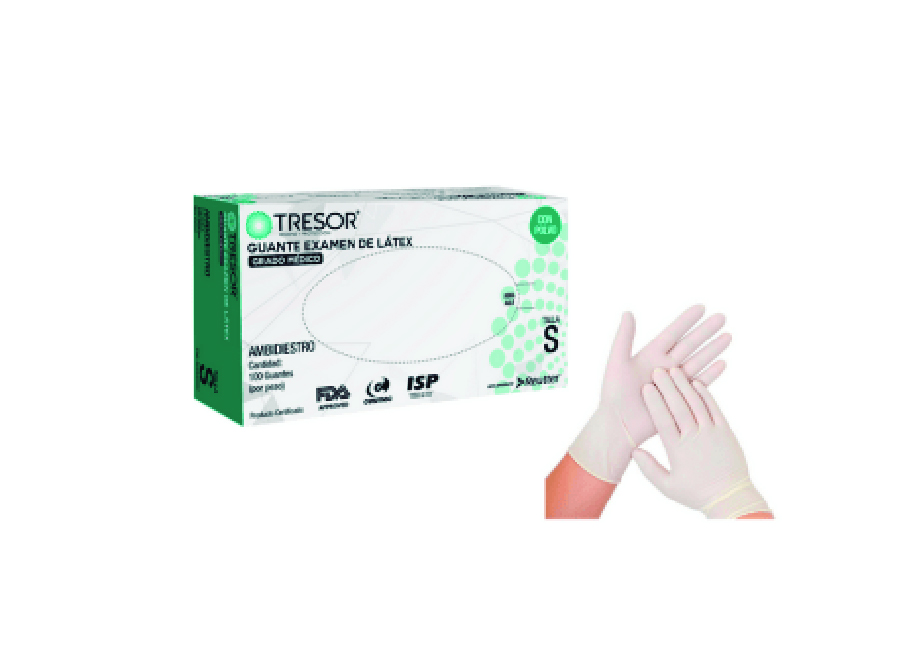  GUANTE EXAMEN S DP X 100 UN LATEX S/P TRESOR BLANC 