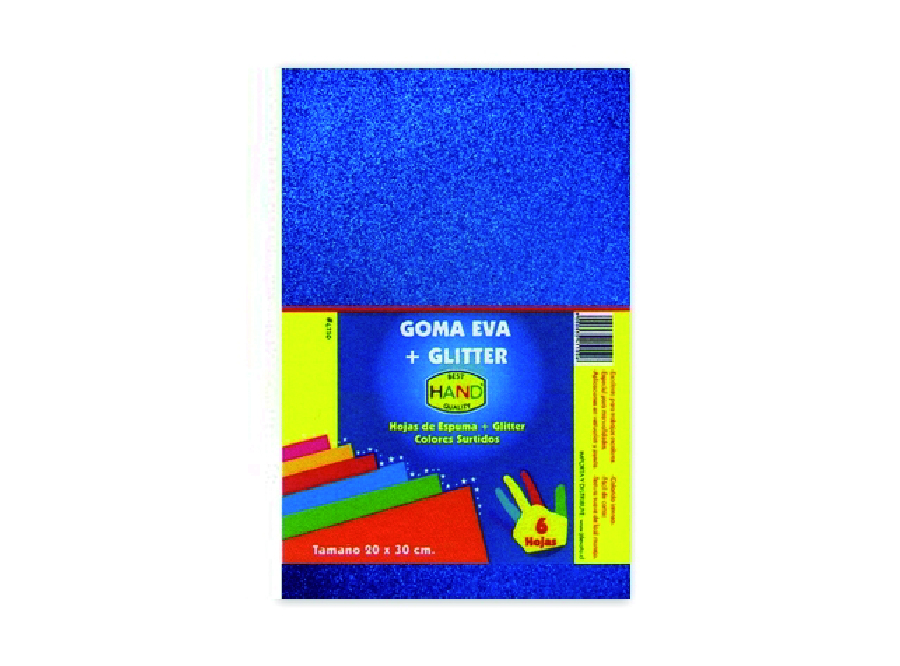  GOMA EVA 30X20 X 10 UN 2MM C/GLITTER AZUL HAND 