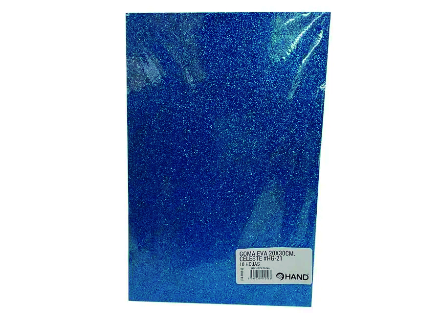  GOMA EVA 30X20 X 10 UN 2MM C/GLITTER CELESTE HAND 