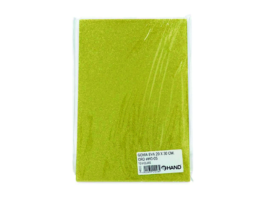  GOMA EVA 30X20 X 10 UN 2MM C/GLITTER DORADO HAND 
