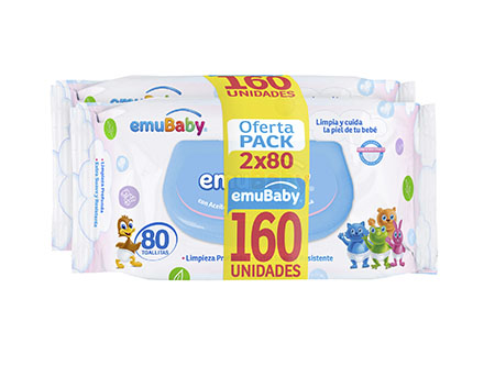  TOALLA HUMEDA X 80 HJ PACK OFTA 2UN EMUBABY C/TAPA 