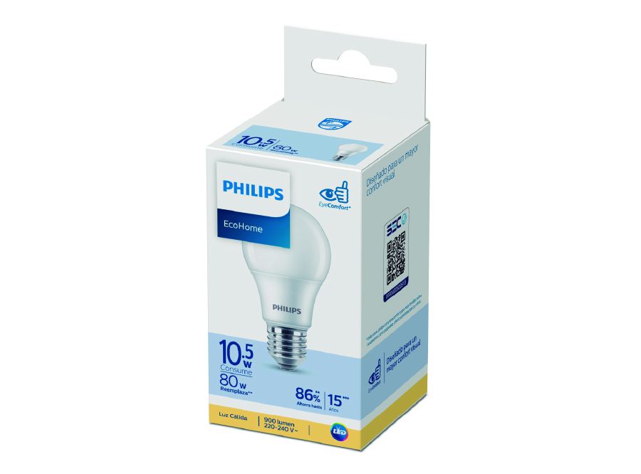  AMPOLLETA LED 10.5W ECOHOME LUZ CALIDA PHILIPS 