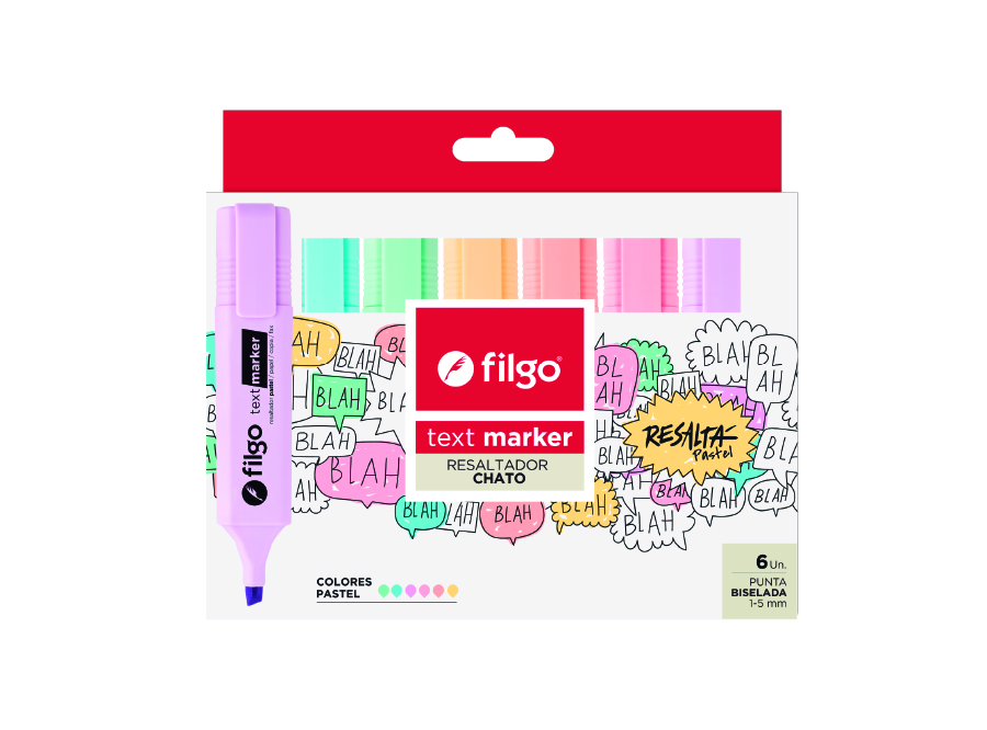  DESTACADOR PASTEL SET X 6 UND TEXT MARKER FILGO 
