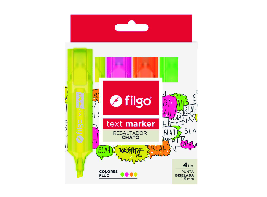  DESTACADOR FLUOR SET X 4 UND TEXT MARKER FILGO 