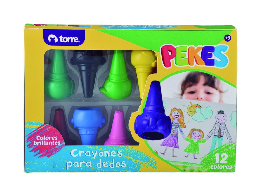  CRAYONES 12 COLORES TORRE PARA DEDOS PEKES 