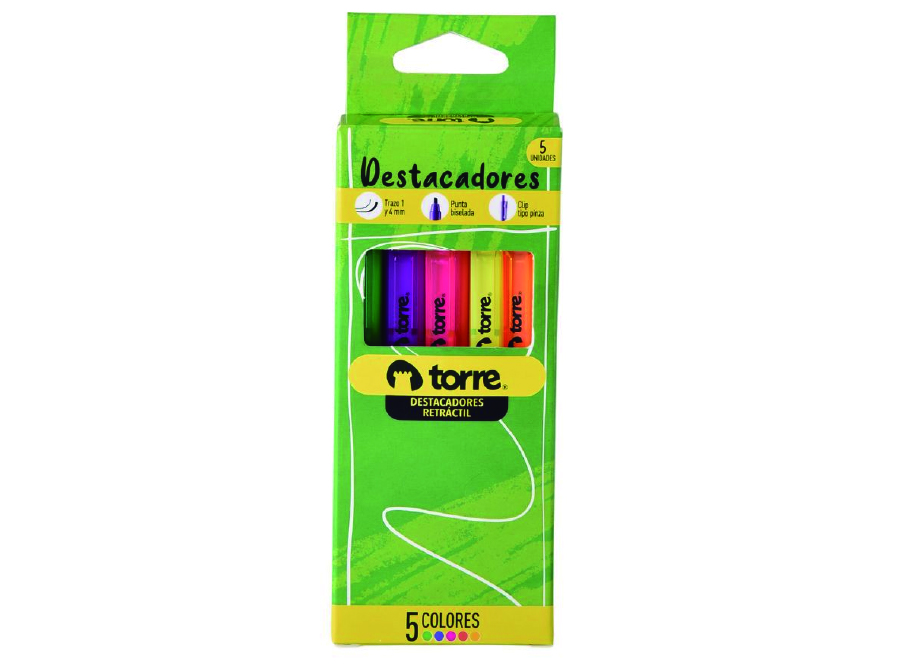  DESTACADOR TORRE BL X 5UN RETRACTIL SURTIDO 