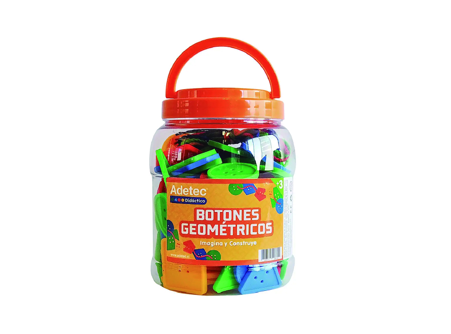  DIDACTICO ADETEC BOTONES GEOMETRICOS/HILAR 100 PZA 
