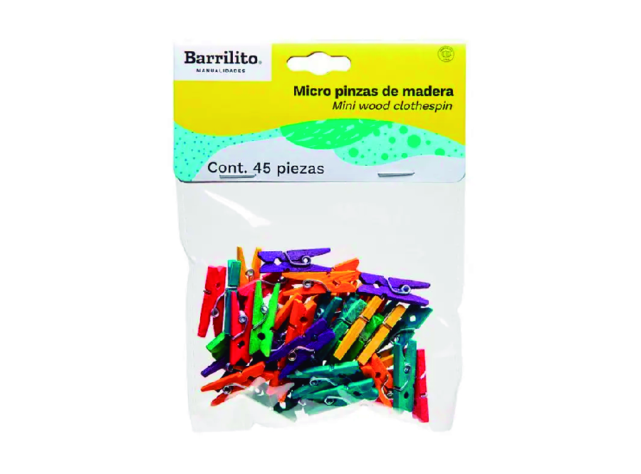  PINZA PERRO MINI COLORES X 45 UND BARRILITO 