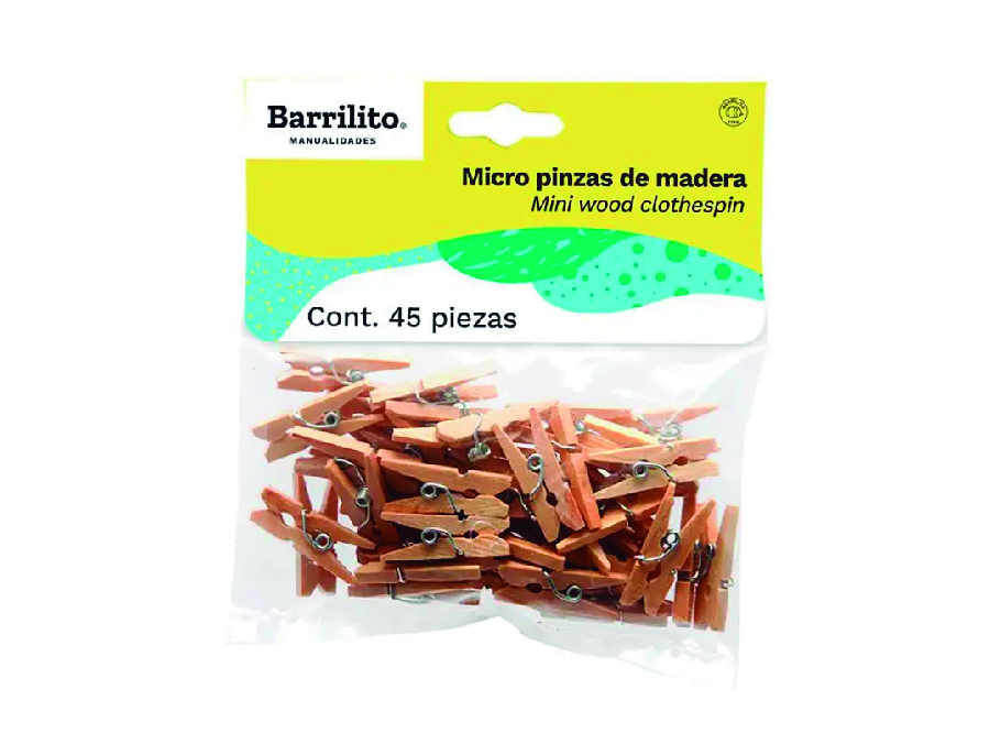  PINZA PERRO MINI MADERA COL. NAT X 45 UND BARRILIT 