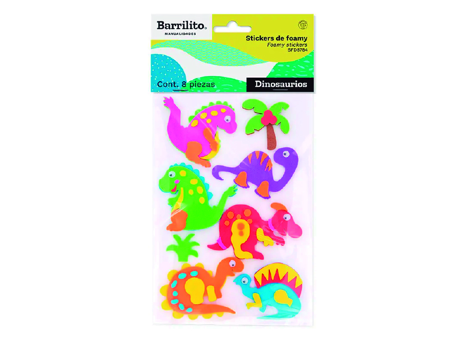  STICKERS GOMA EVA FIG. DINOSAURIO SET X 8UN BARRIL 