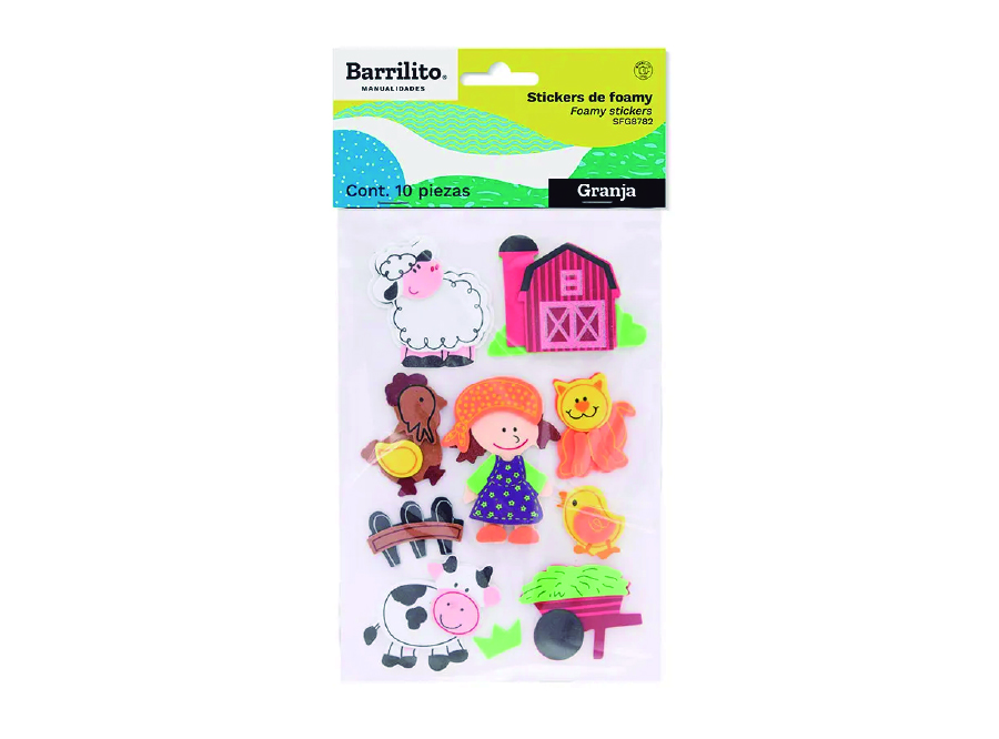  STICKERS GOMA EVA FIG. GRANJA SET X 10UN BARRILITO 