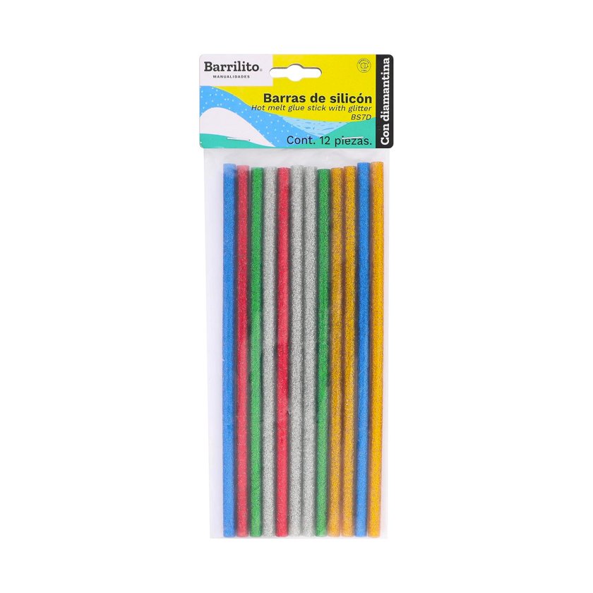  SILICONA BARRA  7MM X 20 CM X 12UN GLITTER BARRILI 
