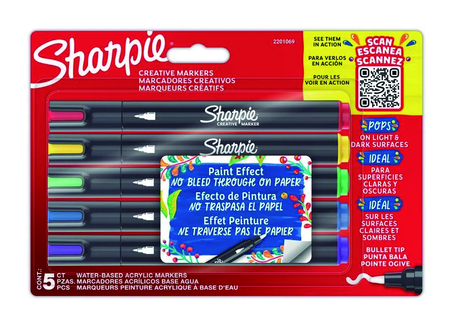  MARCADOR ACRILICO 5 UN COL.SURT SHARPIE P.BALA 