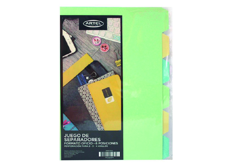  SEPARADOR OFICIO 6 DIVIS COLORES PASTELES SELLOFF 