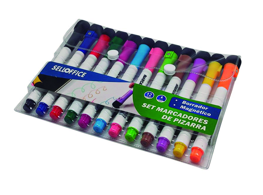  PLUMON PIZARRA C/BORRADOR MAGNETICO X 12 COL. SELL 