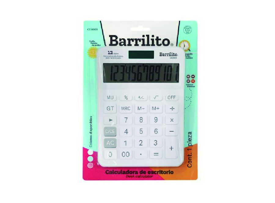  CALCULADORA BASICA ESCR/S 12DIG BARRILITO BLANCA 