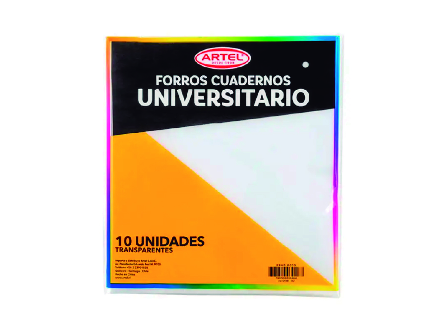 FORRO CUADERNO UNIV. X 10 UN TRANSP. ARTEL 