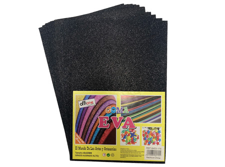  GOMA EVA 30X20 X 10 UN 2MM C/GLITTER NEGRO OFFIONE 