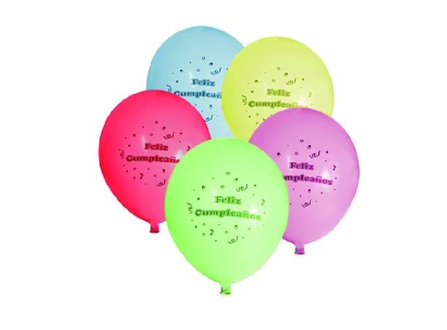  GLOBOS N. 12 IMPRESO FELIZ CUMPL. X 25 UN COL.SURT 