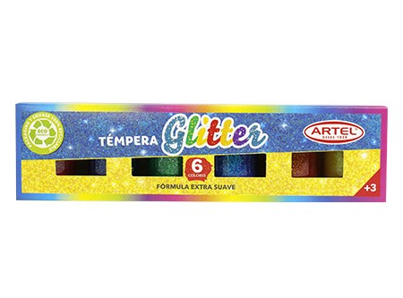  TEMPERA GLITTER  6 COLORES 15ML ARTEL 