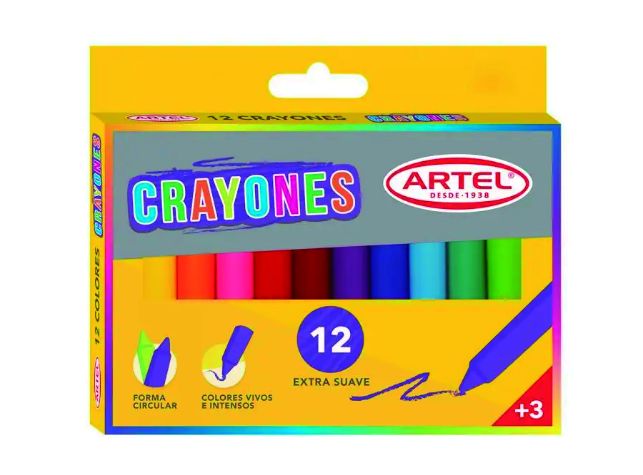  LAPIZ CERA  12 COLORES ARTEL CRAYON MEDIO 