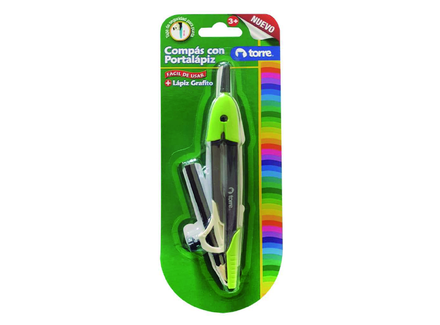  COMPAS PLASTICO C/LAPIZ TORRE TAPA SEGURIDAD 