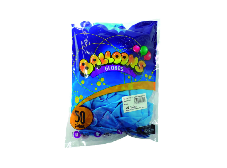  GLOBOS N. 12 LISO X 50 UN CELESTE BALLOONS 