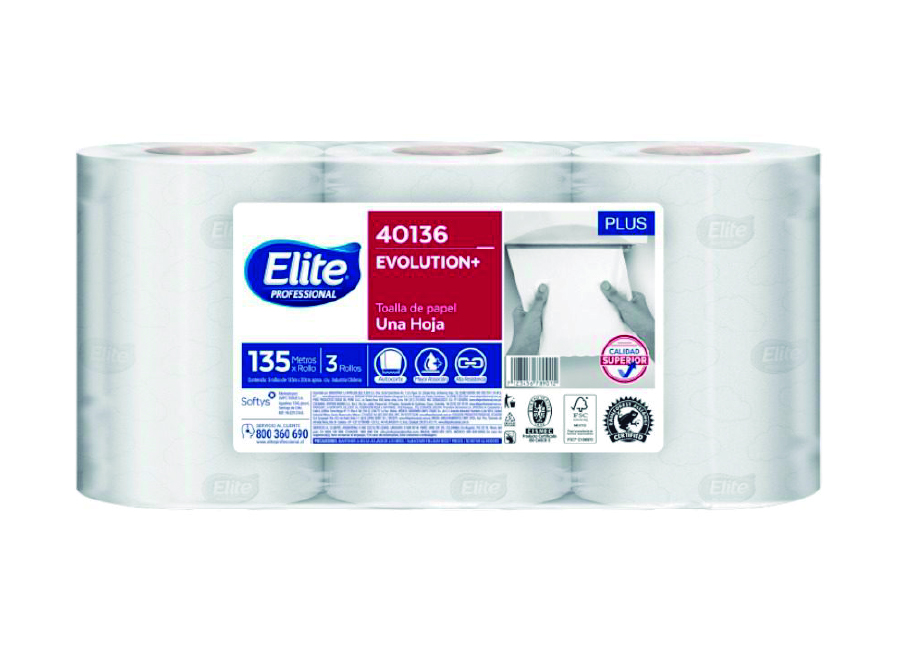  TOALLA PAPEL  3 ROLL 135 MT ELITE H/S A/CORTE PLUS 