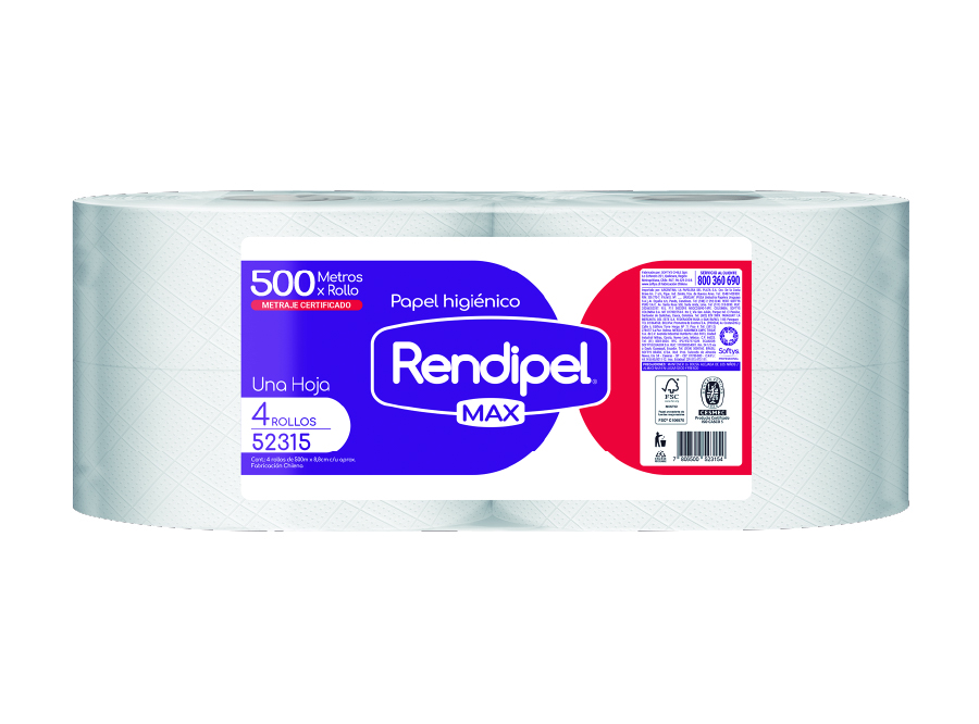  PAPEL HIG.  4 ROLLOS 500 MT H/S RENDIPEL MAX 52315 