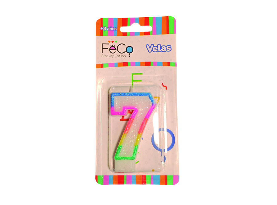  VELA CUMPLEA�OS N.  7 X 1 UN C/GLITER FECO 