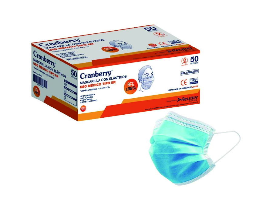  MASCARILLA 3 LAYER X 50 UND REUTER AZUL C/ELAST 