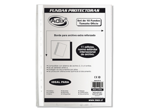  FUNDA PLASTICA OFICIO PQ X 10 UN LOMO BLANCO ADIX 