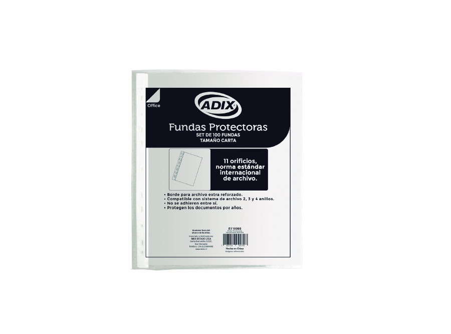  FUNDA PLASTICA CARTA PQ X 100 UN LOMO BLANCO ADIX 