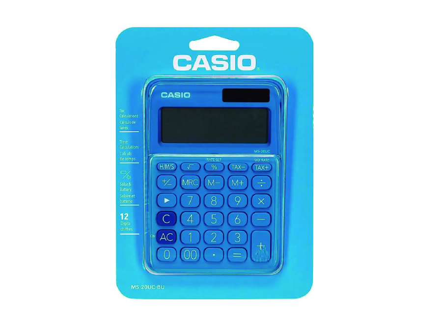  CALCULADORA BASICA ESCR/S 12DIG CASIO MS-20UC AZUL 